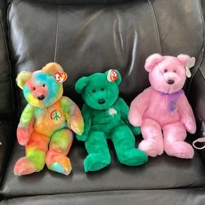 Ty 14” Buddy Bears:Eggs,Peace,Erin,